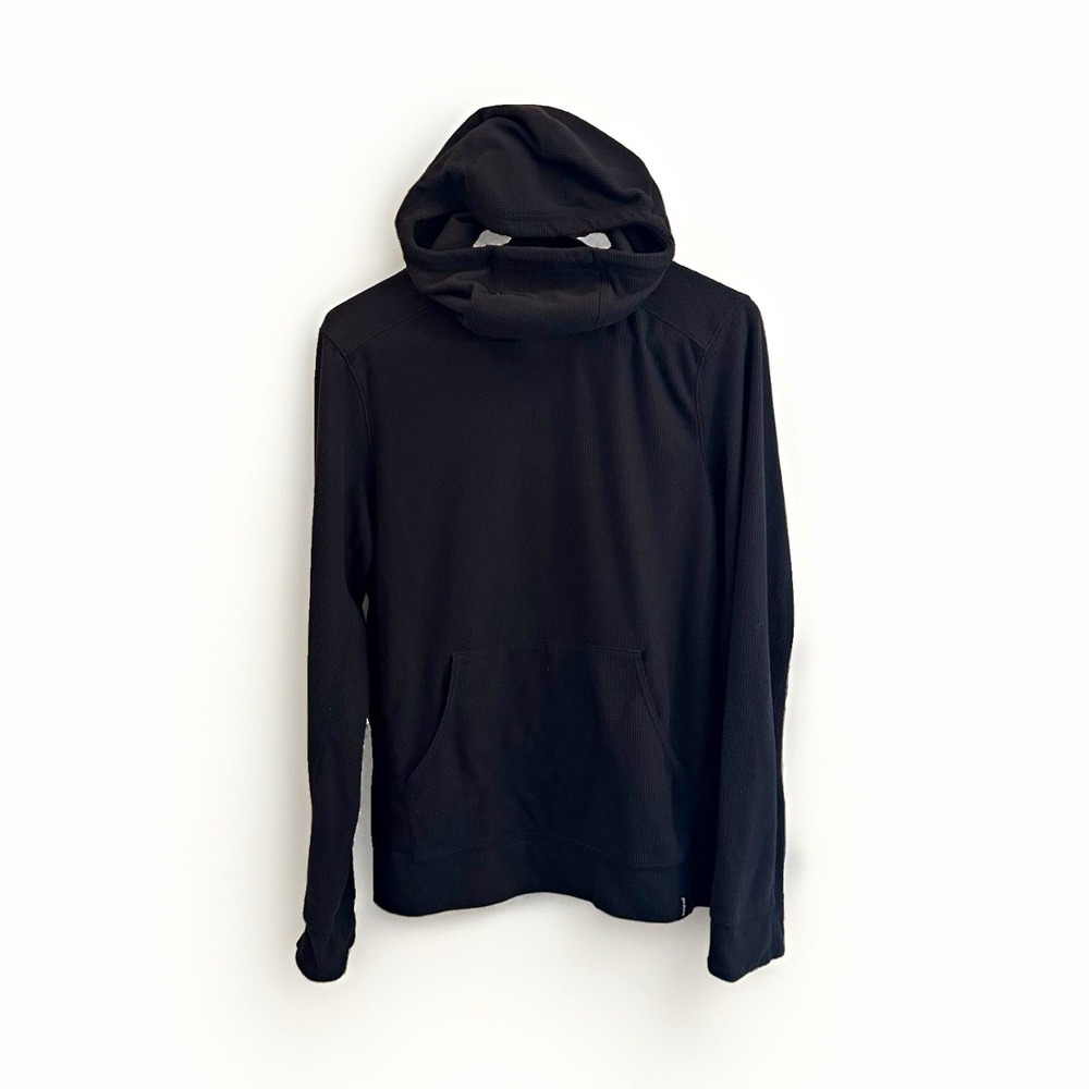 prAna Men's Slim Fit Pullover Hoodie Black Waffleknit Solid Long Sleeve Size S